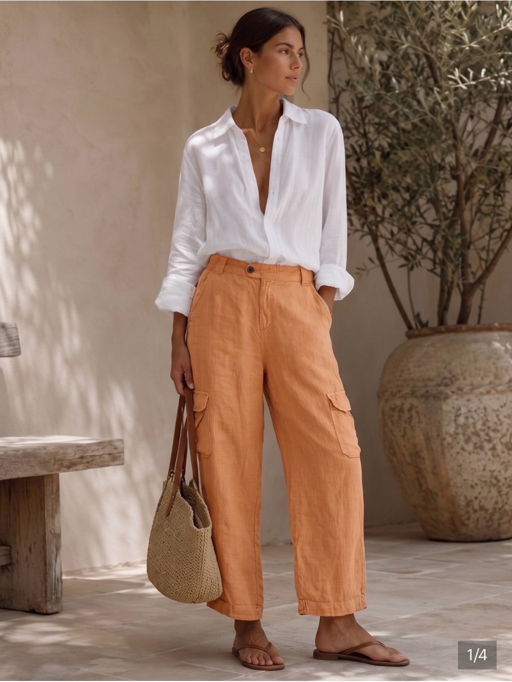 RACHEL ROY Orange 100% Linen Cargo Pants